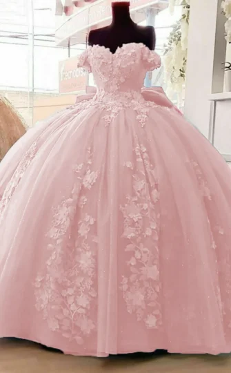 2025 Cheap Pink Quinceanera Dresses Applique Off Shoulder Sweet 16 Ball Gowns