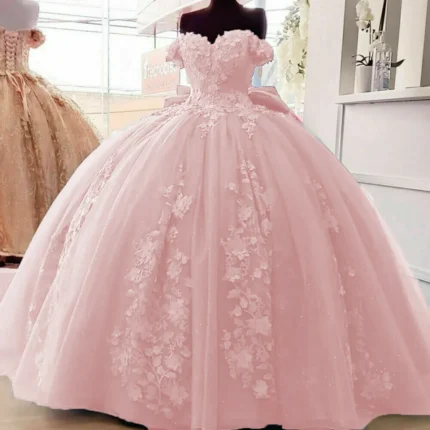 2025 Cheap Pink Quinceanera Dresses Applique Off Shoulder Sweet 16 Ball Gowns