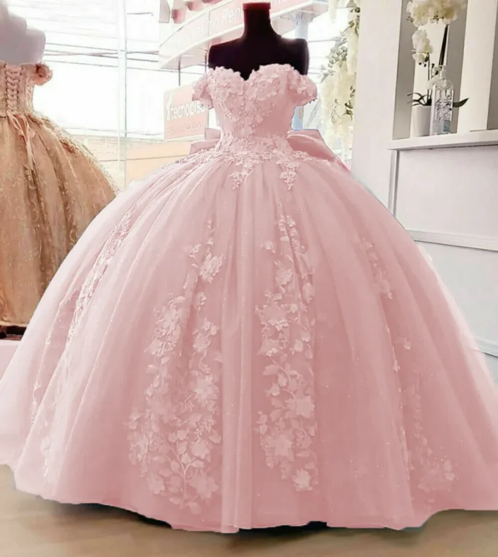 2025 Cheap Pink Quinceanera Dresses Applique Off Shoulder Sweet 16 Ball Gowns