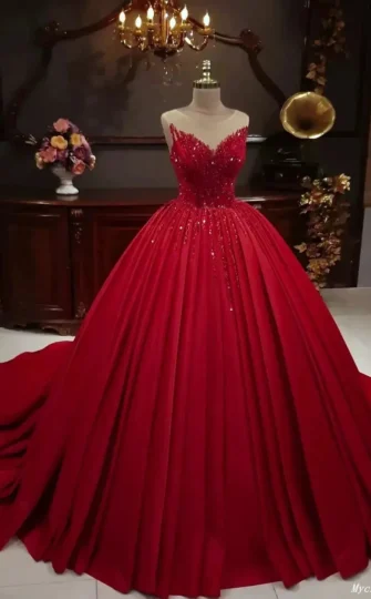 2025 Hot Red Sequins Quince Dresses Sleeveless Stretch Satin Sweet 16 Dress