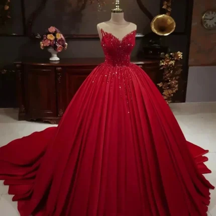 2025 Hot Red Sequins Quince Dresses Sleeveless Stretch Satin Sweet 16 Dress