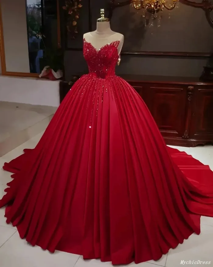 2025 Hot Red Sequins Quince Dresses Sleeveless Stretch Satin Sweet 16 Dress,