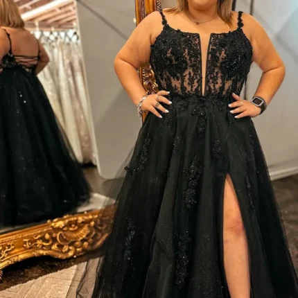 2025 Plus Size Black Prom Dresses Lace Mermaid with Split