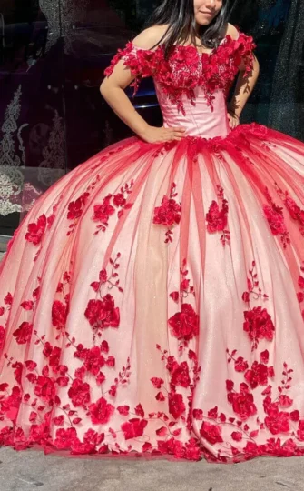 2025 Red Quinceanera Dresses Off The Shoulder 3D Flowers Sweet 16 Party Dresss