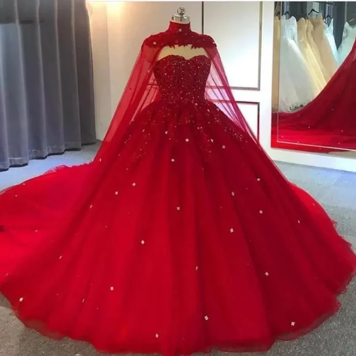 2025 Red Wedding Dresses Ball Gown Crystals Sweet 16 Quinceanera Dress