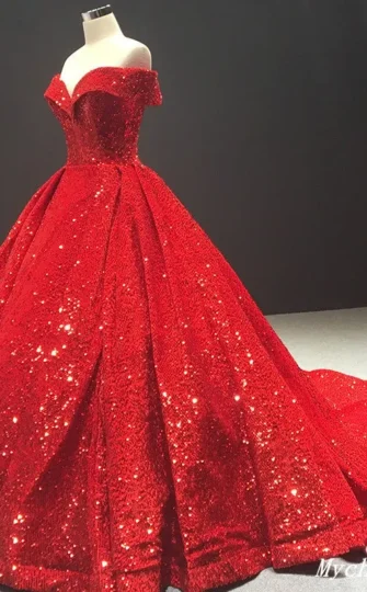 2025 Sparkly Red Ball Gown Wedding Dresses Sequin Off the Shouder Quince Dresss