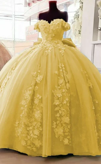 2025 Yellow Lace Quinceanera Dresses Applique Off Shoulder Sweet 16 Dress