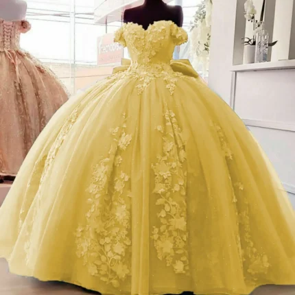 2025 Yellow Lace Quinceanera Dresses Applique Off Shoulder Sweet 16 Dress