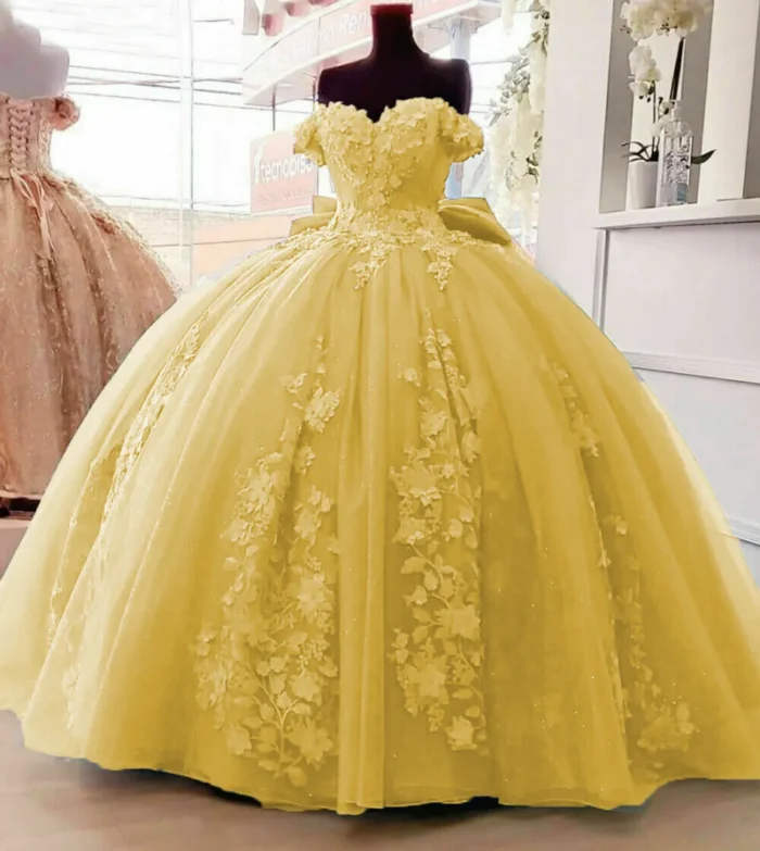 2025 Yellow Lace Quinceanera Dresses Applique Off Shoulder Sweet 16 Dress