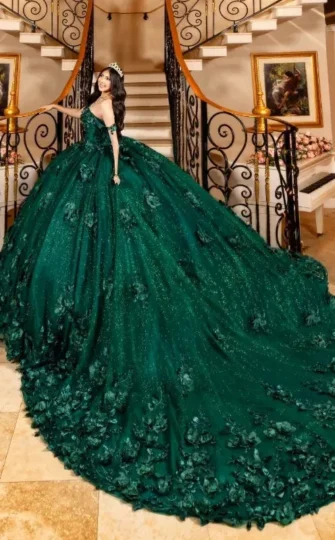 3D Flowers Emerald Green Quinceanera Dresses Ball Gown Quince Dress