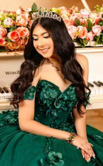 3D Flowers Emerald Green Quinceanera Dresses Ball Gown Quince Dresss