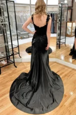 Black Floral Prom Dress Mermaid Evening Dress 3D Flowerss