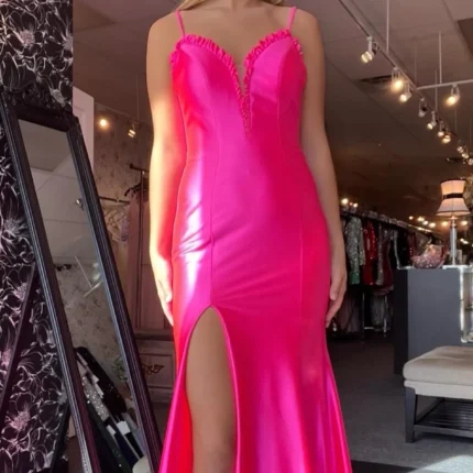 Cheap 2025 Fuchsia Prom Dress Satin Mermaid Long Formal Wears