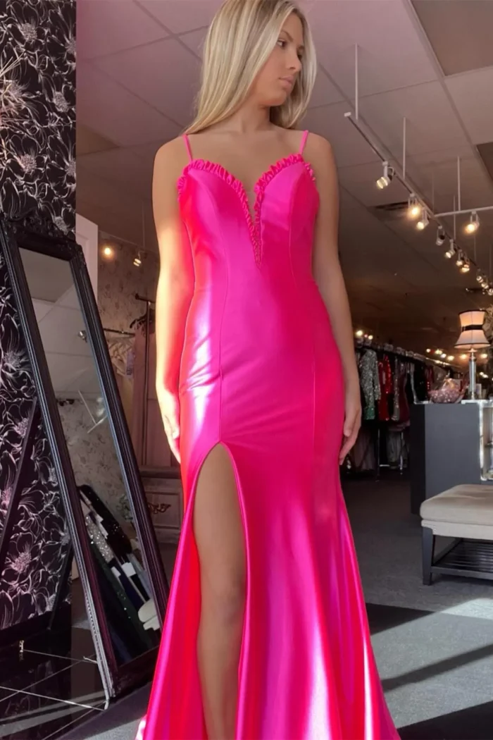 Cheap 2025 Fuchsia Prom Dress Satin Mermaid Long Formal Wears