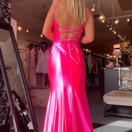 Cheap 2025 Fuchsia Prom Dress Satin Mermaid Long Formal Wearss