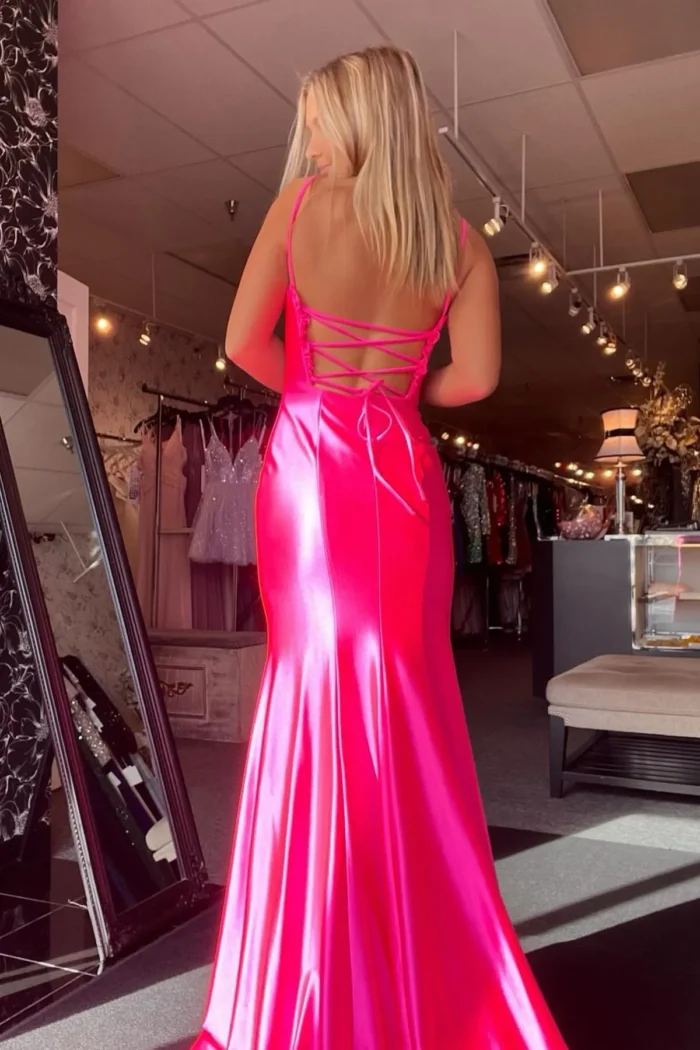 Cheap 2025 Fuchsia Prom Dress Satin Mermaid Long Formal Wearss