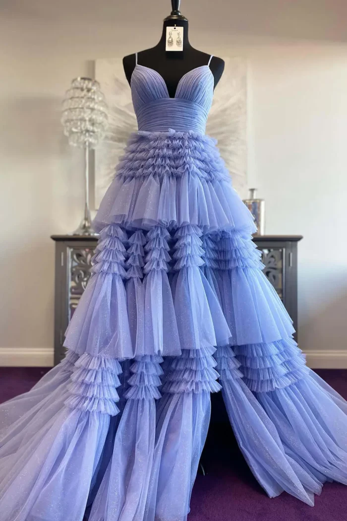 Cheap 2025 Prom Dresses Sequin Tulle V Neck Ruffles Formal Dresses Long