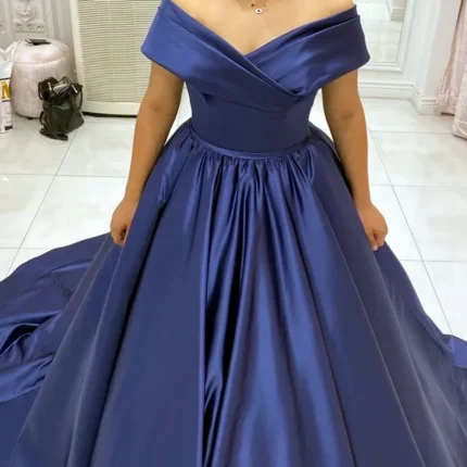 Cheap Ball Gown Satin Off Shoulder Plus Size Prom Evening Dresses