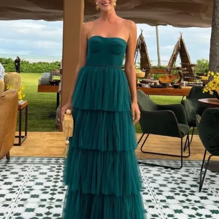 Cheap Dark Green Long prom dresses Straples Formal Gown