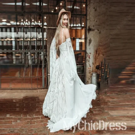 Customized Halter Boho White Ethereal Wedding Dresses Lace Mermaids