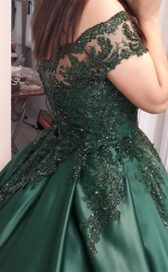 Emerald Green Wedding Dress Off Shoulder Beaded Quince Dress Appliquess