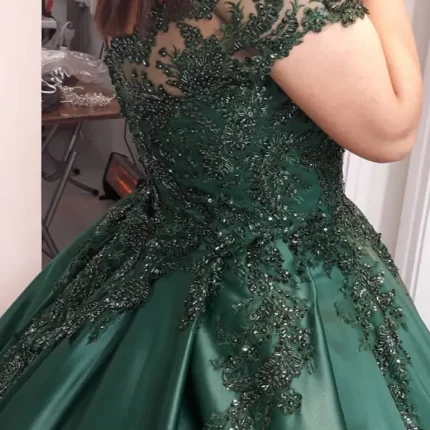 Emerald Green Wedding Dress Off Shoulder Beaded Quince Dress Appliquess