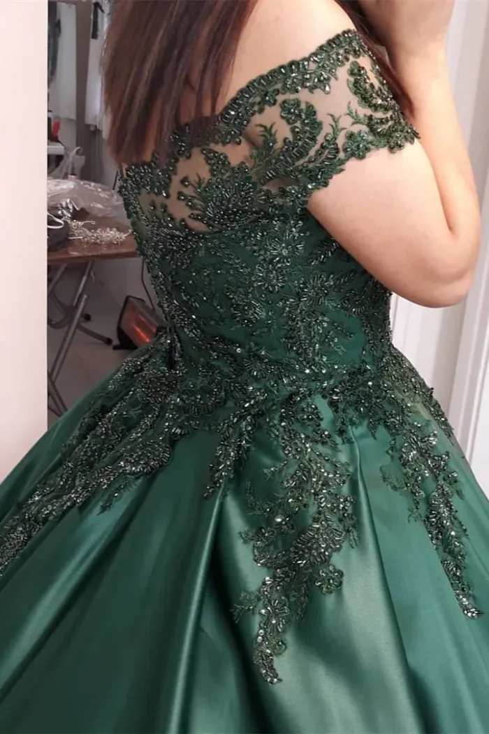 Emerald Green Wedding Dress Off Shoulder Beaded Quince Dress Appliquess