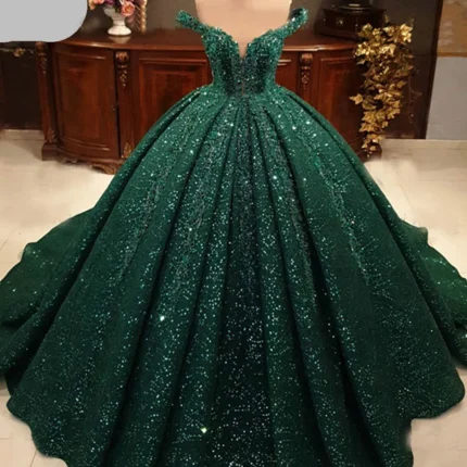 Hot Appliques Ball Gown 2025 Dark Green Wedding Dress Sequin Quinceanera Dress