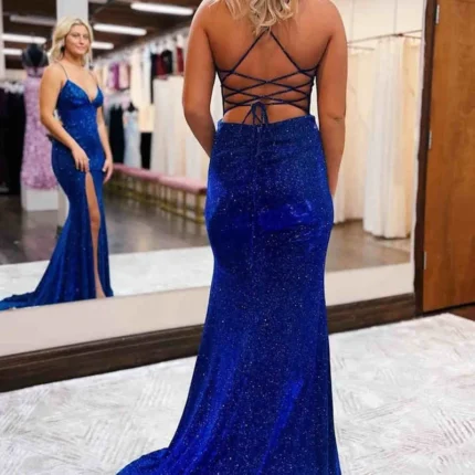 Sparkly Sequin Prom Dresses Royal Blue Mermaid Long Evening Dresss