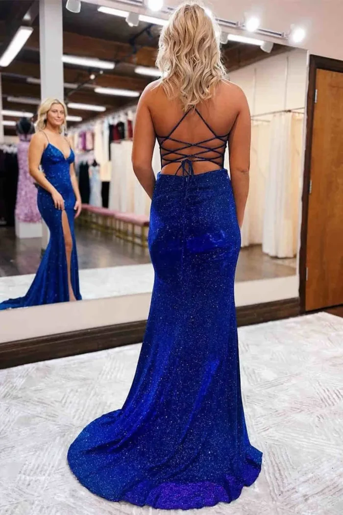 Sparkly Sequin Prom Dresses Royal Blue Mermaid Long Evening Dresss