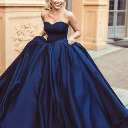 Sweetheart Ball Gown Navy Blue Wedding Dresses Satin Sweet 16 Dress