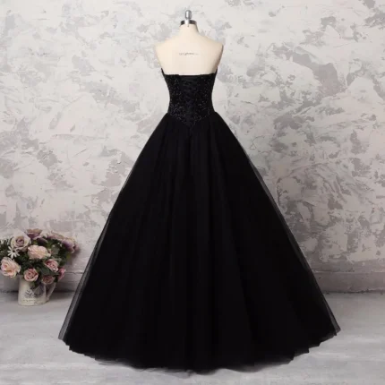 Sweetheart Black Crystals Prom Dresses Strapless Ball Gown Wedding Dressess